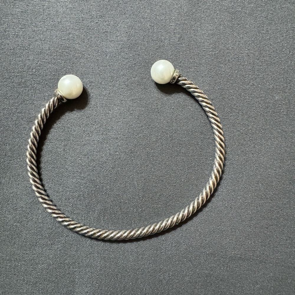 David Yurman Silver Twisted Cable Bracelet Solari style with pearl and diamonds